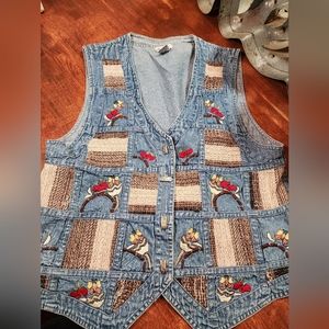 At First Womens Jeans Vest Boho Cottage Core Sz.L Pre-owned